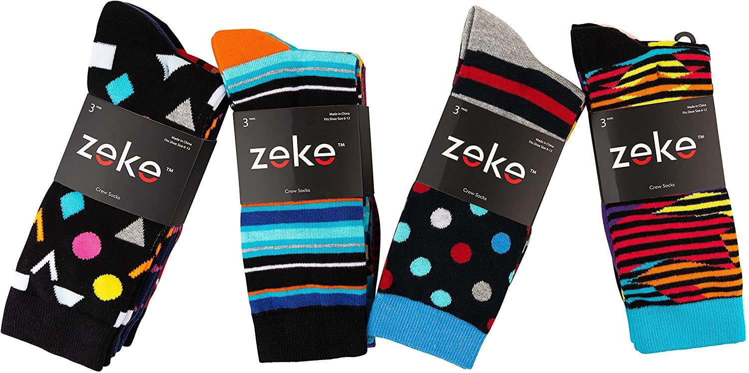 12 Pairs of Asstd Patterns and Colors by ZEKE Men’s Cotton Blend Dress Socks 