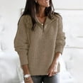 thumbnail image 2 of iopqo sweatshirt for women women's winter fashion half zipper holiday solid color sweater top blouse long sleeve crew neck half zip khaki m, 2 of 6