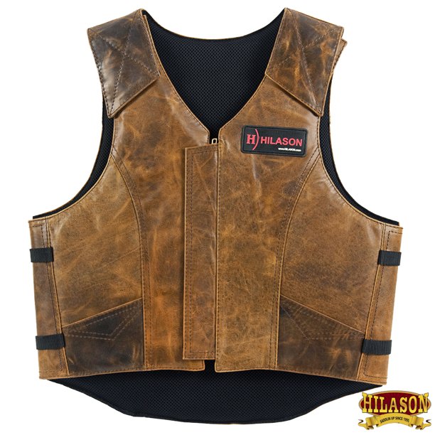 Hilason Leather Bareback Pro Rodeo Horse / Bull Riding Vest Brown