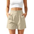 thumbnail image 2 of Tqcoqu Women's High Waist Pleated Button Front Shorts,Casual Summer Beach Lounge Shorts with Side Pockets,Khaki Women's S-XXL, 2 of 5