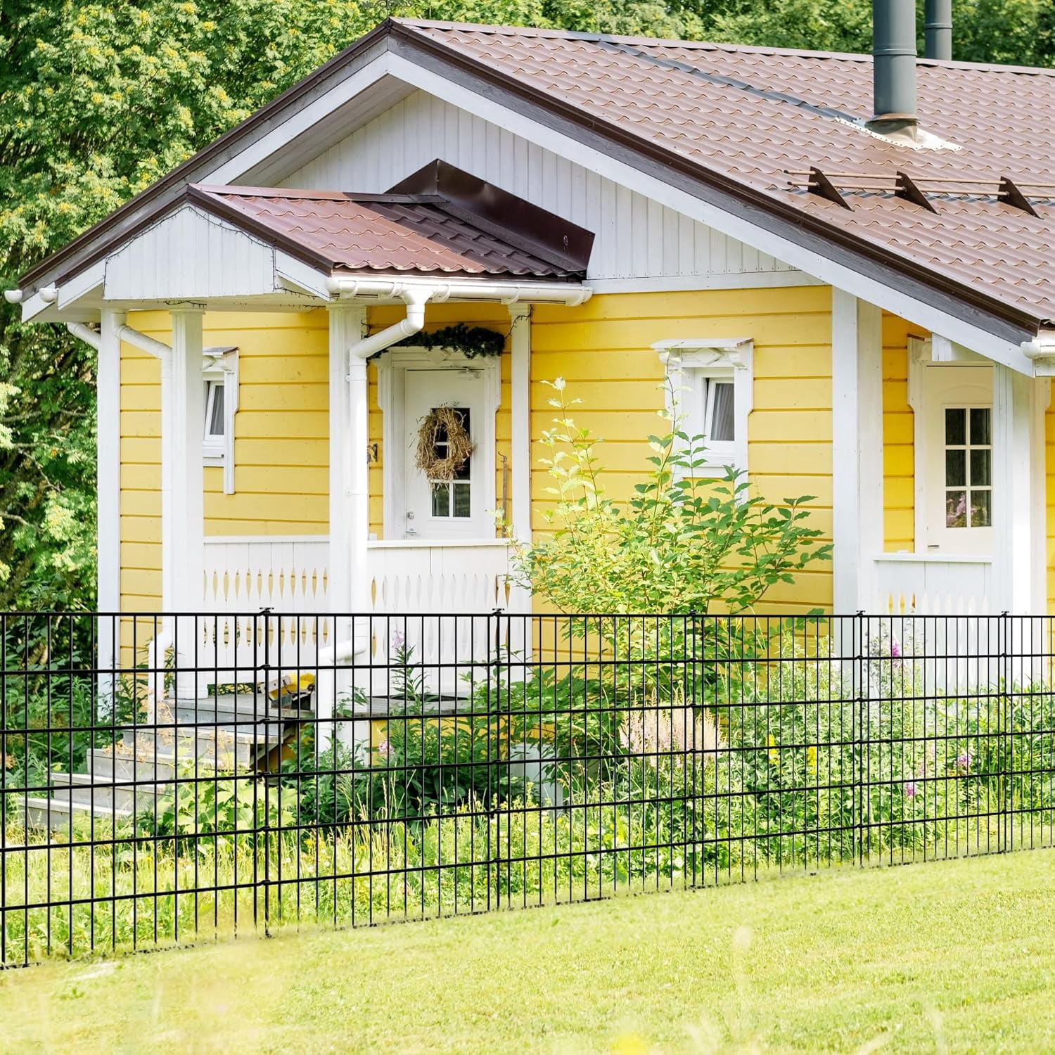 Decorative Garden Fence 5 Panels 32in(H) x28in() No  Animal Barrier Fencing, Pet Fence Rustproof Metal Wire Fencing Panel Border for Dog, Rabbits, and