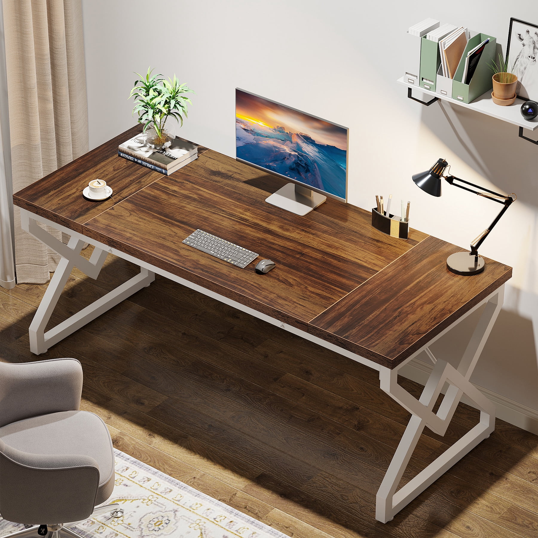 Tribesigns 63 Inches Computer Desk with Extra Thick Wooden Tabletop and Thicken Frame, Large Office Executive Workstation for Home Office