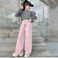 thumbnail image 4 of Ruyang Girls Wide Leg Fleece Sweatpants Teens School Sports Joggers Thermal Elastic High Waisted Straight Pants, 4 of 5