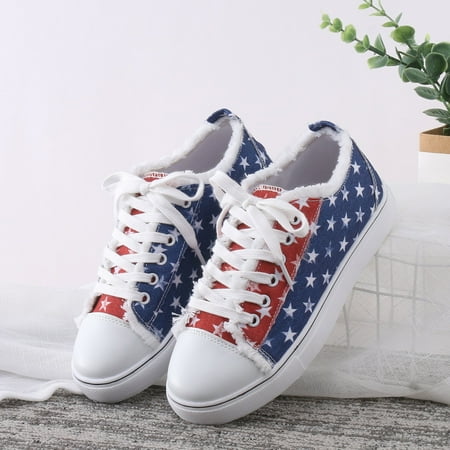 

Print Lace Up Canvas Shoes Womens Casual Canvas Flat Sneakers Shoes