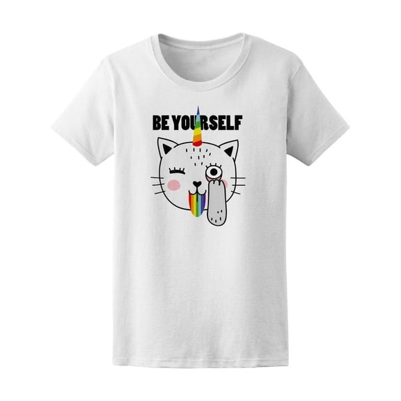 Be Yourself Crazy Cat With Horn T-Shirt Women -Image by Shutterstock, Female Small