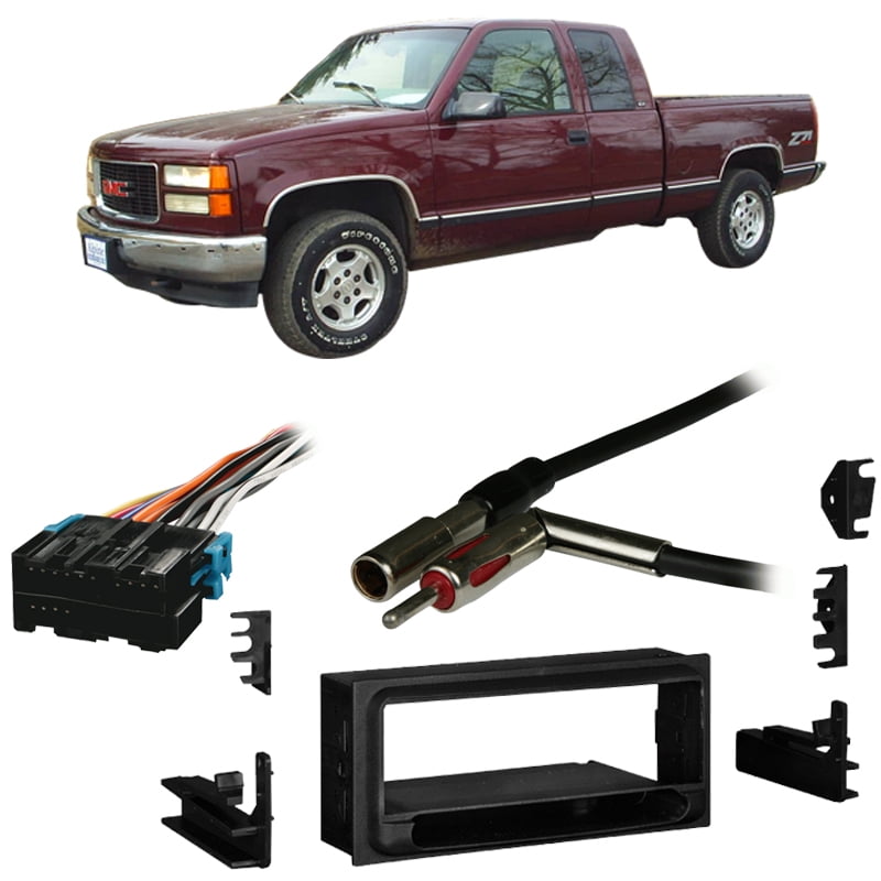 Single DIN Radio Dash Kit for 1988-1996 Full Size GMC/Chevrolet Trucks and SUVs Complete with Upper Pocket Antenna Adapter & Harness Compatible with All Trim Levels in Black 