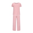 thumbnail image 2 of Besolor Womens Stripe Pajamas 2 Piece Nightwear Short Sleeve Side Split Tops and Pants Sleepwear Soft Pjs Sets, 2 of 9