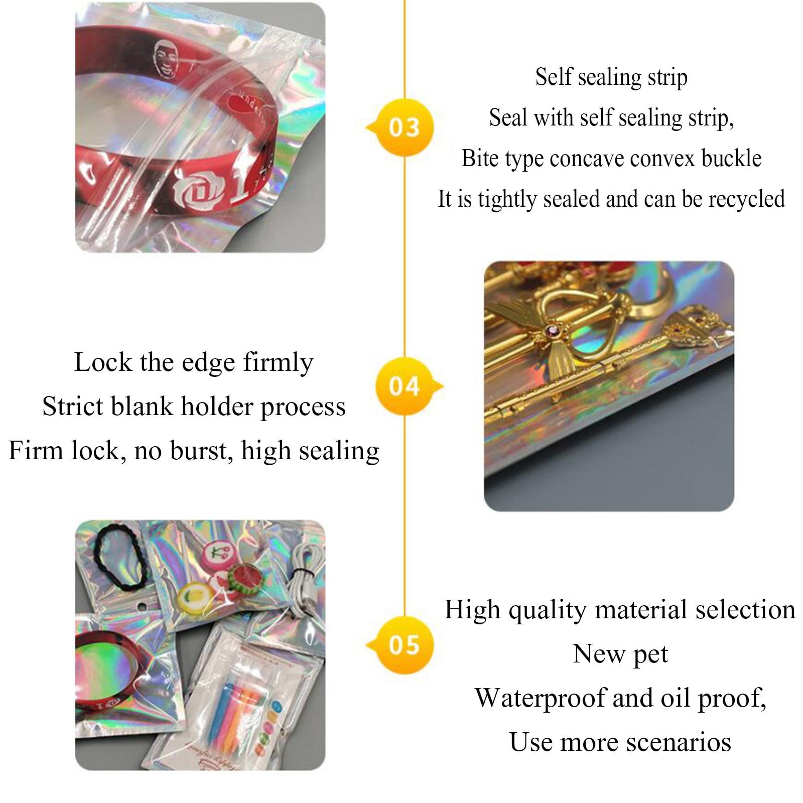 100 Pcs Smell Proof Bag, 8 x 12" Sealable Mylar Bags, Iridescent Holographic Bags, Resealable Bags for Small Business & Packaging, Ziplock Sample Foil Pouch for Party Favor Food Storage