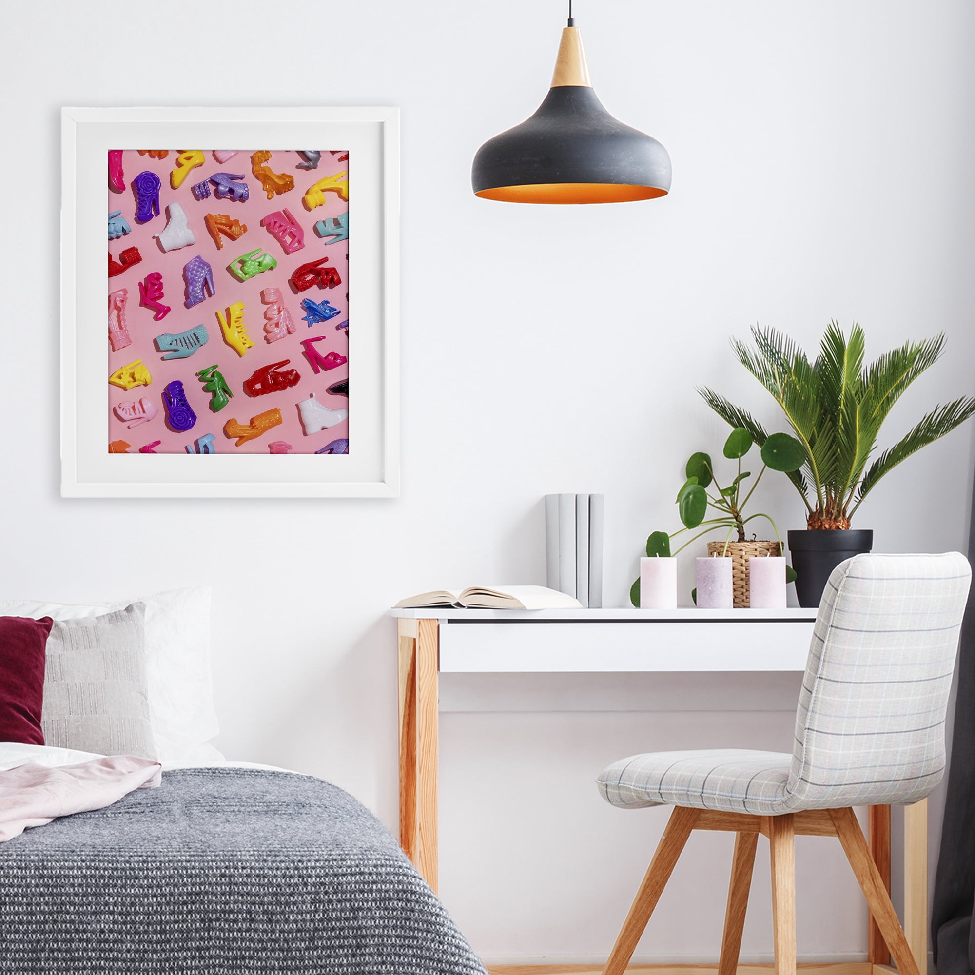 Stupell Industries Tiny Colorful Doll Shoes White Framed Print Under Glass, design by LISH Creative