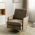 thumbnail image 7 of Accent Chair, Modern Cut Pile Thick Cushion Upholstered Single Sofa Chair Armchair with Storage Side Pocket and Golden Metal Legs, Comfy Leisure Lounge Chair for Bedroom Office, Apartment, Brown, 7 of 7