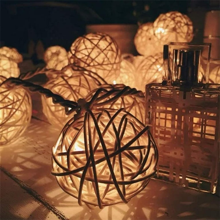 Casewin 20 LED Christmas Indoor Rattan Ball Fairy Lights Ambiance Lighting for Bedroom Life Wedding Christmas Party Home Color