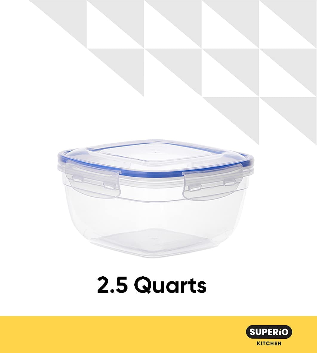 Superio Pack of 4 Plastic Food Storage Containers with Airtight Lids - 10 Cup, 80 Oz, BPA Free, Leakproof, Stackable Sealed Containers for Organizing- Microwave, Dishwasher and Freezer Safe, Clear