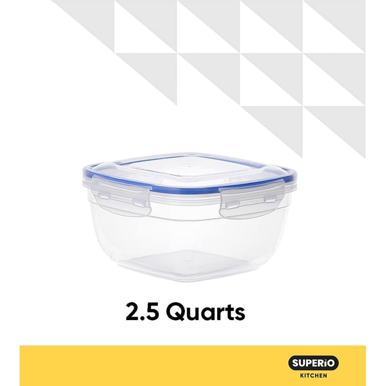 Superio Large Plastic Food Storage Container, with Airtight Lid for Pantry-  (2.5 Quart) Microwave, Dishwasher and Freezer Safe, BPA Free Plastic (12