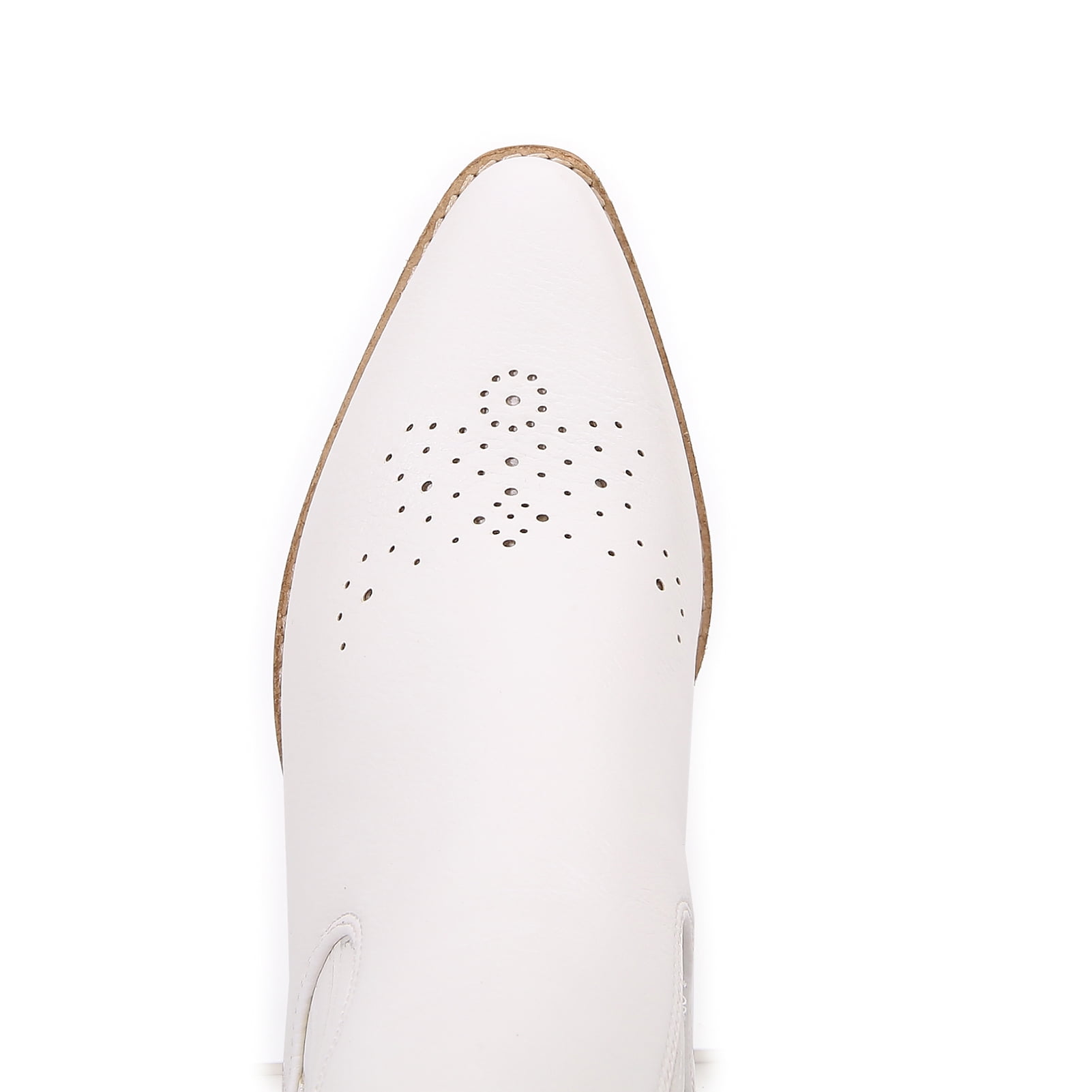 Women PU Leather Perforated Front Stacked Heel Ankle Boots with Elastic Side Gussets (White / 8)
