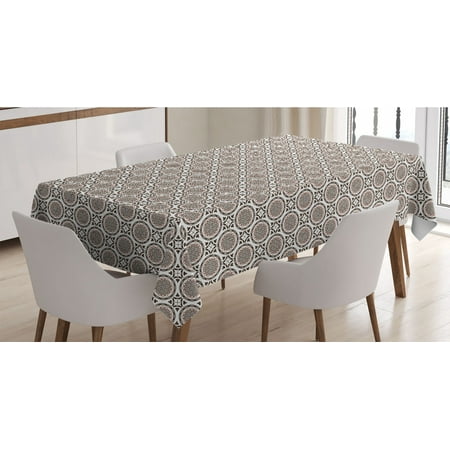

Ethnic Tablecloth Circle Damask Art Geometric Illustration of Round Motifs Oriental Details Rectangle Satin Table Cover for Dining Room and Kitchen 52 X 70 White Redwood Brown by Ambesonne