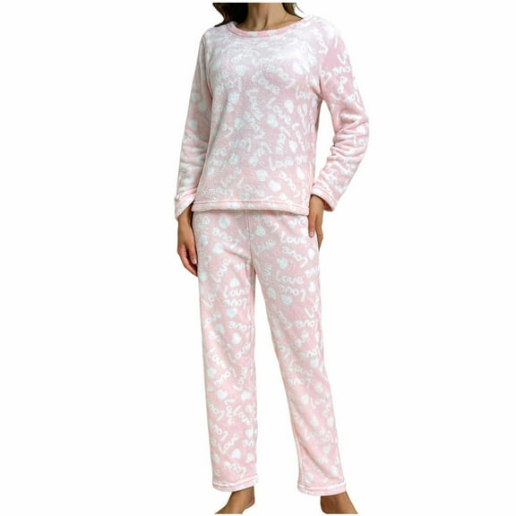 Perfectbot Womens Winter Warm Pajama Set Fleece Fuzzy Top and Pant Set Fall Loungewear Sleepwear