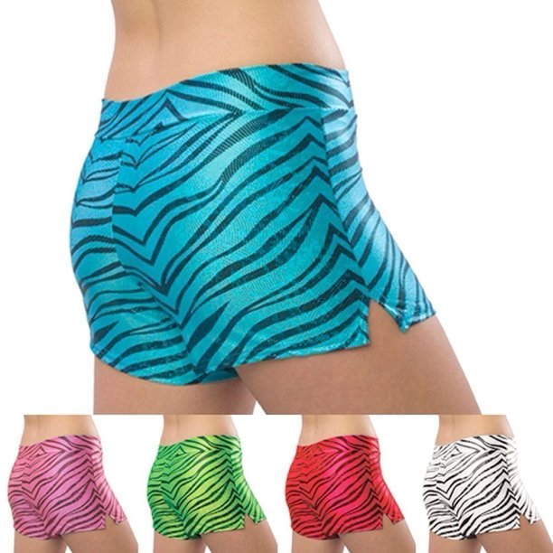 Pizzazz Hot Pink Zebra Glitter Dance Cheer Shorts Girl 24