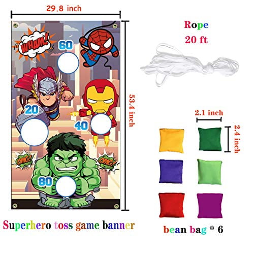 Carnival Games Avenger Flag Toss Game for Birthday Party Thanksgiving Day Christmas unicorn Indoor Outdoor Yard Gam Throwing Game Party Supplies for kids Superhero Toss Games Banner with 3 Bean Bags