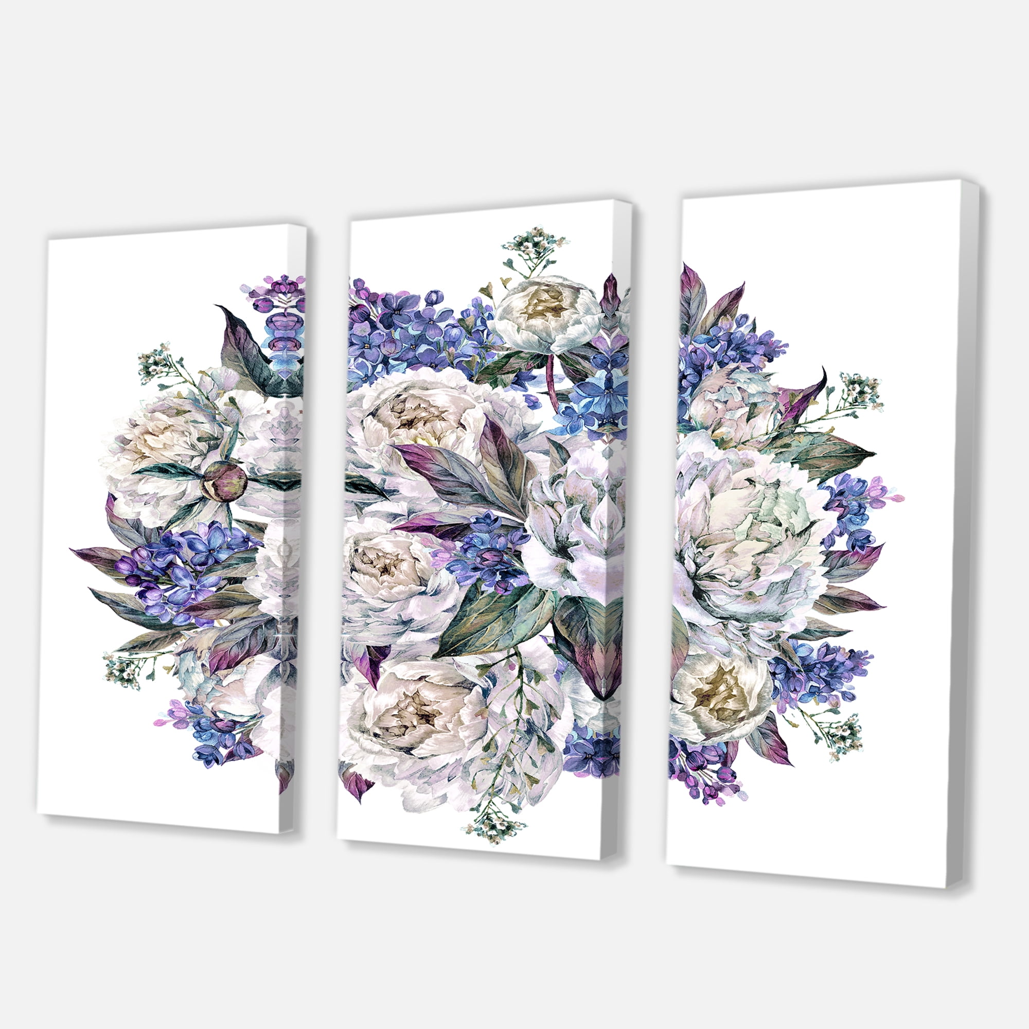 Designart ' Bouquet Peonies In Blue and White ' Traditional Canvas Wall Art Print