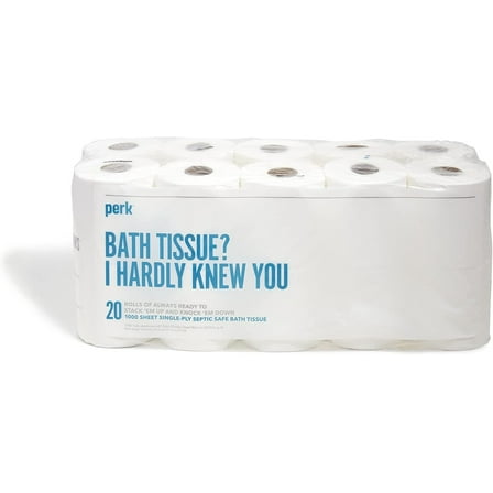 Staples DYJP 1-Ply Toilet Paper, Septic Safe Tissue Rolls, 1,000-Sheets Per Roll, 20-Pack, White
