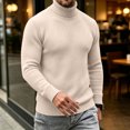 thumbnail image 5 of Men's Turtleneck Sweater Solid Color Knitted Pullover Casual Basic Long Sleeve Tops,Soft, Warm,Stretchy,Work or Outdoor Fall Winter Clothes Beige L, 5 of 5