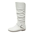thumbnail image 5 of Wide Calf Boots for Women Flod Over Slouchy Leather Pull on Mid Calf Riding Booties Fashion Buckle Strap Pointed Toe Zipper Long Boots White 8, 5 of 6