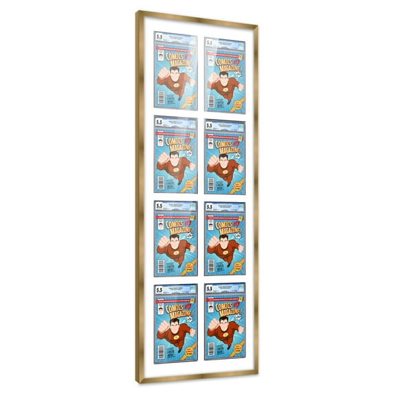 Comic Book Frame with Mat for 8 Graded Comics - Bronze Wood Comic Frame With White Mat for 8.125x13