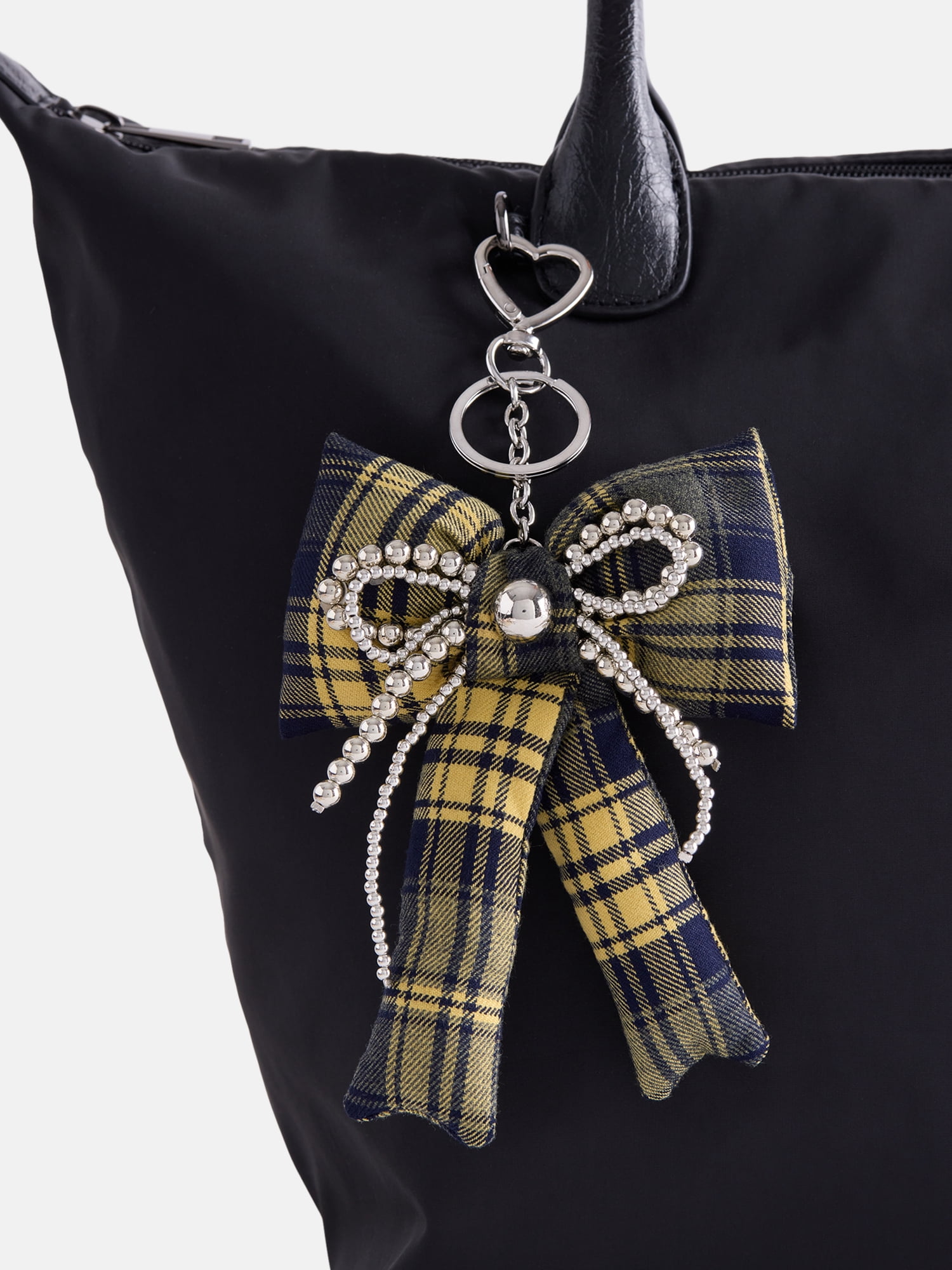 No Boundaries Women’s Plaid Bow Bag Charm, Yellow