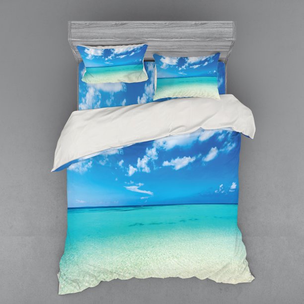 Tropical Duvet Cover Set, Paradise Ocean Dreamy Sea Vacation Serene