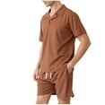 thumbnail image 2 of BXINGOHAI Men's 2 Piece Short Sets Outfits Summer Shirts and Shorts Casual Button Short Sleeve Fashion Shorts Tracksuit Set Today Coffee,M, 2 of 6