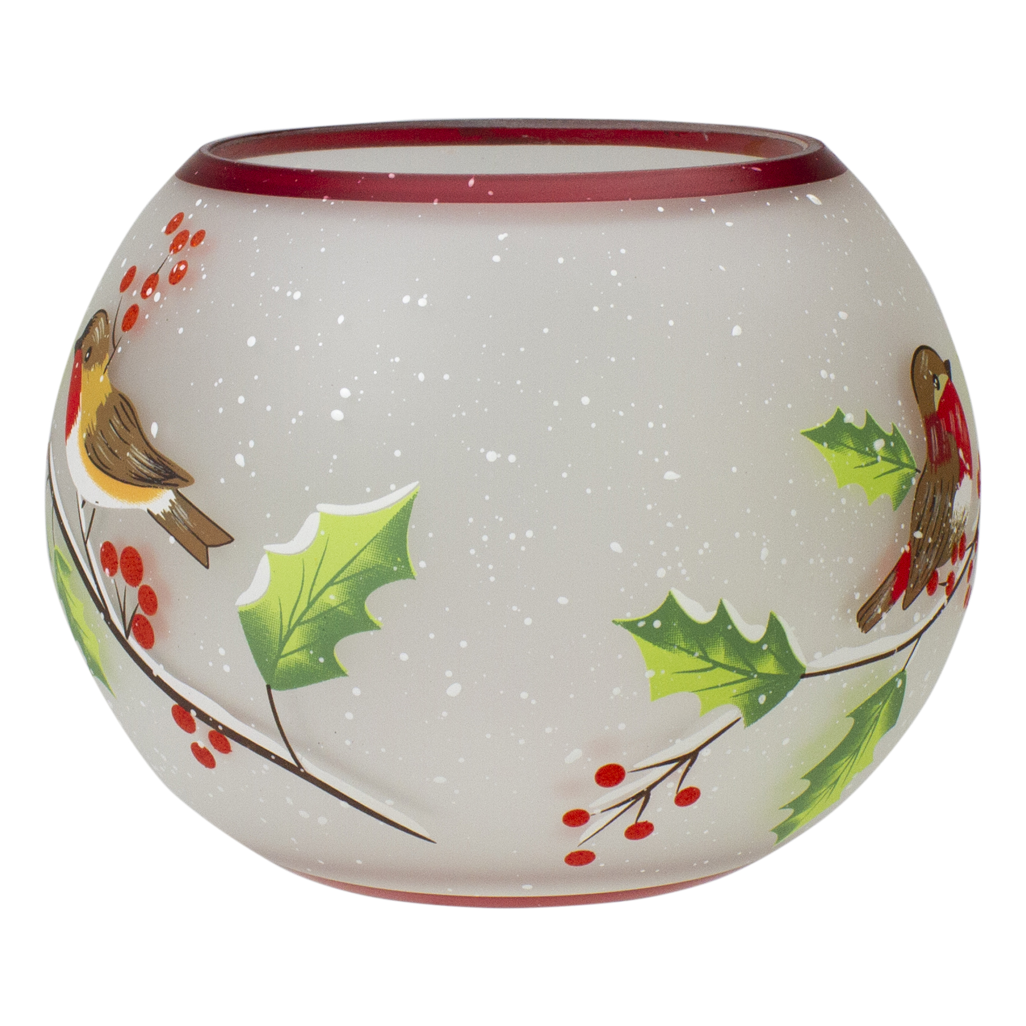 Northlight 5-Inch Hand Painted Finches and Pine Flameless Glass Candle Holder - 5"