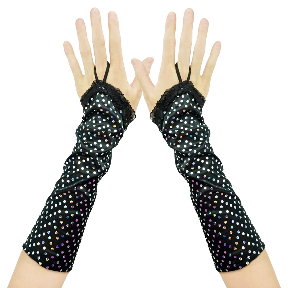 SeasonsTrading Shiny Sequin Black Fingerless Gloves Prom, Wedding, Evening Formal, Dance