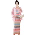 thumbnail image 5 of Vestido de mujer embarazada, moda de primavera y verano, cárdigan protector solar + falda adelgazante de rayas de colores, conjunto de dos piezas reductor de edad, 5 of 5