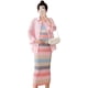 thumbnail image 5 of Vestido de mujer embarazada, moda de primavera y verano, cárdigan protector solar + falda adelgazante de rayas de colores, conjunto de dos piezas reductor de edad, 5 of 5