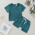 thumbnail image 3 of Infant Boy Girl Solid Color Short Sleeve Cotton T-shirt Tops Shorts Pant 2PCS Outfits Summer Clothes Set, 3 of 3