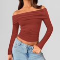thumbnail image 2 of HNMKIU Women 2025 Fashion Clothes Long Sleeve Shirts Off Shoulder Tops Going Out Crop Slim Fitted Fall Outfits Red,M, 2 of 4