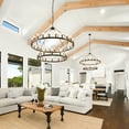 thumbnail image 2 of LovingAHome Farmhouse 47.2" 2 Layer 36-Light Large Black Wagon Wheel Chandelier for Porch, Dining Room, Living Room, and High Ceilings, 2 of 9