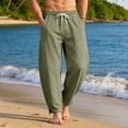 thumbnail image 3 of Casual Cotton Linen Pants for Men with Elastic Waist Drawstring Straight-Legs Pants with Deep Pockets Cotton Linen Long Pants Loose Fit Summer Yoga Beach Lightweight Linen Dress Trousers,Green 3XL, 3 of 4