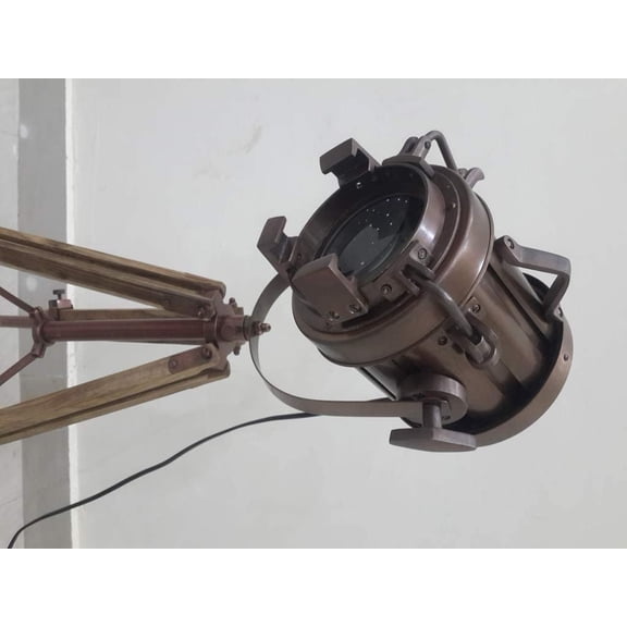 New Copper Nautical Searchlight Table Lamp Wooden Tripod Stand