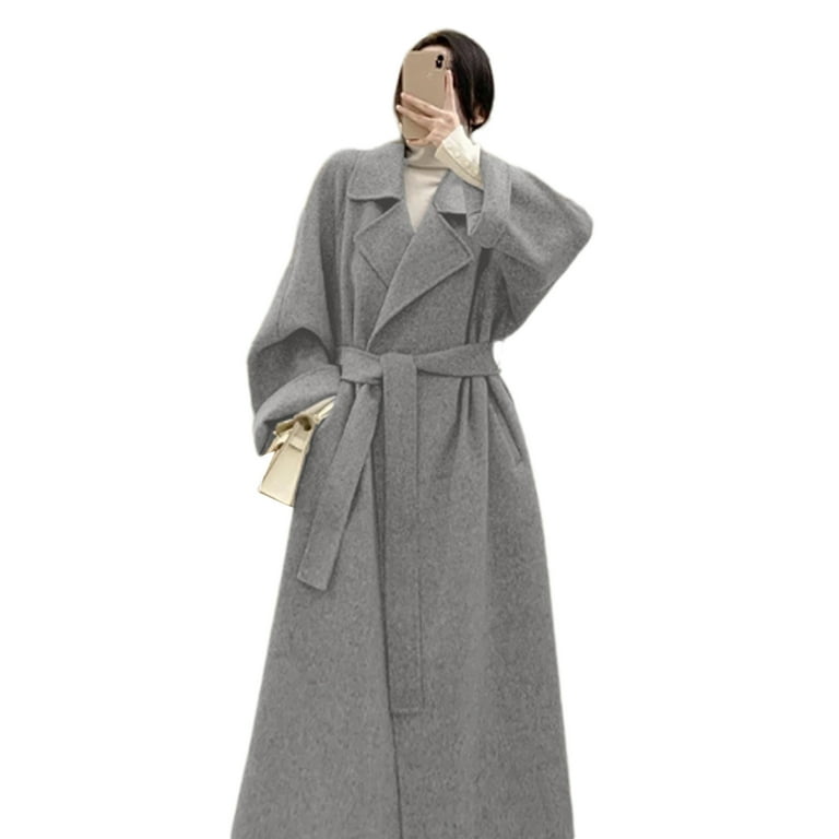 Guiexla Women Winter Overcoat with Belt Turn-down Collar Pockets
