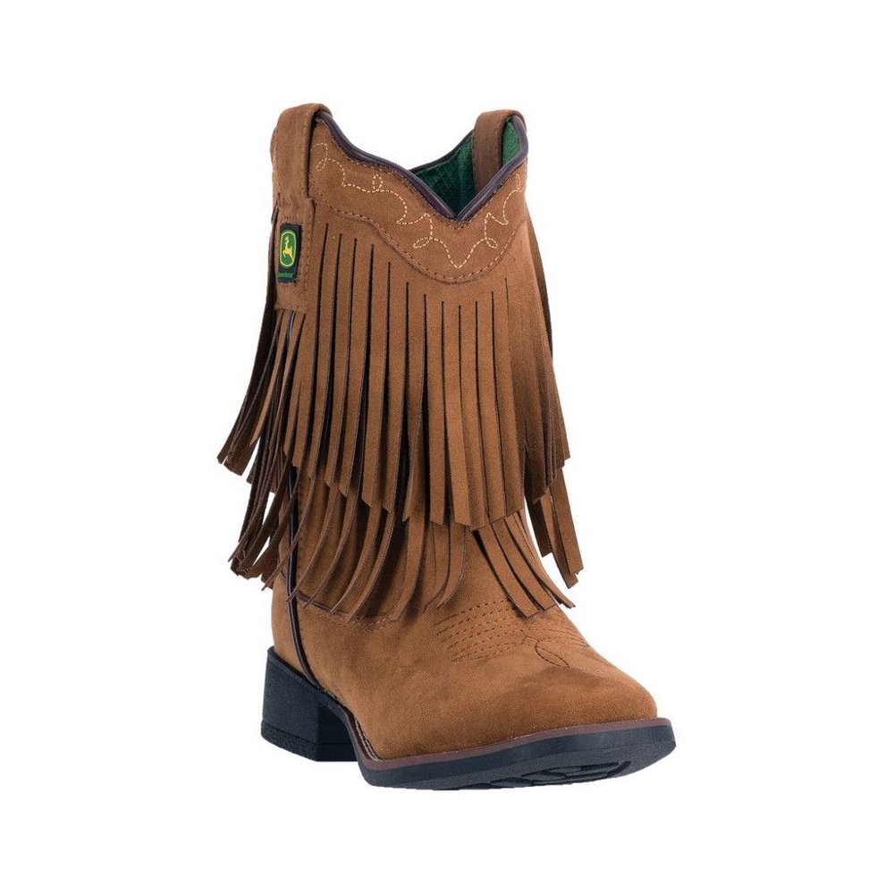 John Deere John Deere Western Boot Girls Kids Micro Fringe Broad Toe