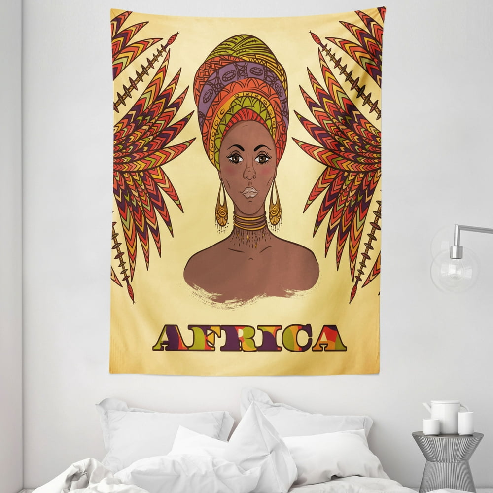 African Tapestry Ethnic Woman In Traditional Turban And Palms Cultural Folk Graphic Art Wall