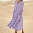 BAOQIN Dress for Women Ldies New Solid Color Pocket Long Sleeved Round