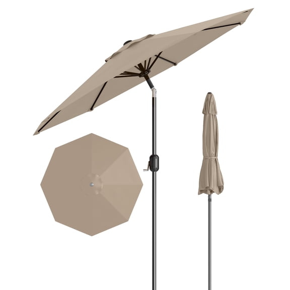 9FT Outdoor Patio Umbrella, Outdoor Table Umbrella, Market Umbrella with Push Button Tilt and Crank, 8 Sturdy Ribs UV Protection Waterproof for Garden, Deck, Backyard, Pool