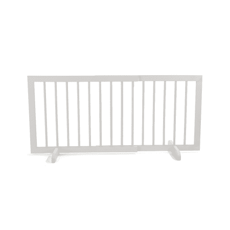 Cardinal Gates SG Wood Step Over Pet Gate - Adjustable Short Dog Gate - 20 Inches Tall - 28 Inches to 51 Inches Wide - White
