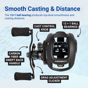 Ardent Apex Elite Baitcasting Reel, Right Handed 7.3:1 Gear Ratio, 12+1 Ball Bearing, Aluminum Frame Fishing Reel with EVA Grip, Smooth Casting Performance and Precision