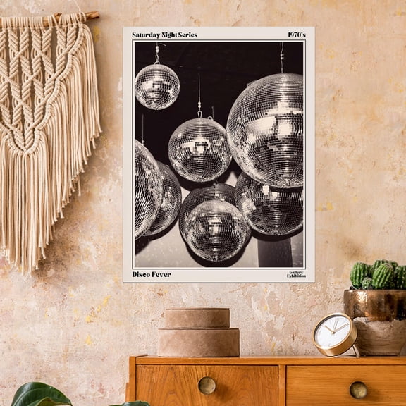 Appoft 70s Disco Ball Newspaper Wall Art Vintage Black and White Art Posters Funky Aesthetic Canvas Prints Retro Bar Cart Decor for Bar Bedroom 12x16 inch Unframed