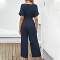 thumbnail image 3 of Women Short Sleeve Bandage Solid Casual V Neck Loose Wide Leg Overalls Jumpsuit Lady Baggy Rompers Overalls Female Dungarees Romper Playsuit, 3 of 4
