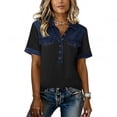 thumbnail image 6 of Inglocry Denim Collar Short Sleeve Shirts for Womens Button Up V Neck Tops Casual Streetwear Patch Work Tees Dark Gray XL, 6 of 6