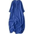 thumbnail image 2 of THDHVS Summer Dresses for Women 2025,Plus Size Dresses,Women's Elastic Waist Loose and Comfortable Solid Color Doll Shirt Linen Dress Blue XL, 2 of 7